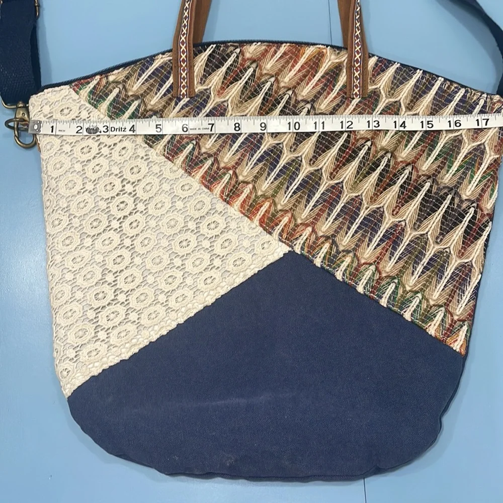 Boho Embroidered and Lace Canvas Bag Beach Bag Tote Crossbody World Market - Picture 14 of 16